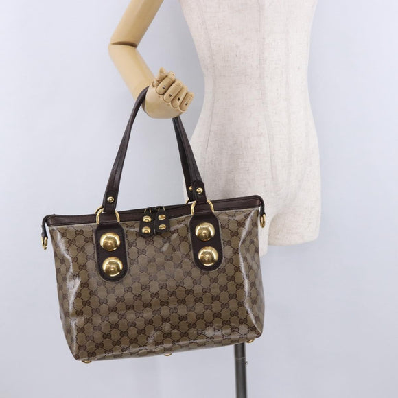 GUCCI GG crystal Histeria Tote Bag Coated Canvas Beige Gold 207285 Auth 200648