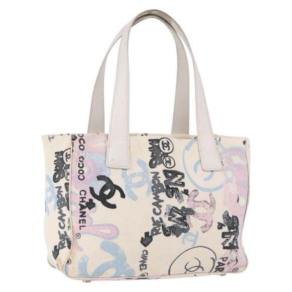 CHANEL New Travel Line Tote Bag Nylon White Multicolor CC Auth 200649