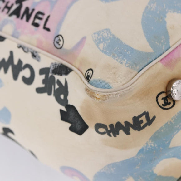 CHANEL New Travel Line Tote Bag Nylon White Multicolor CC Auth 200649