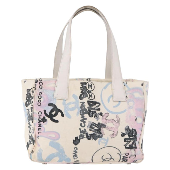 CHANEL New Travel Line Tote Bag Nylon White Multicolor CC Auth 200649