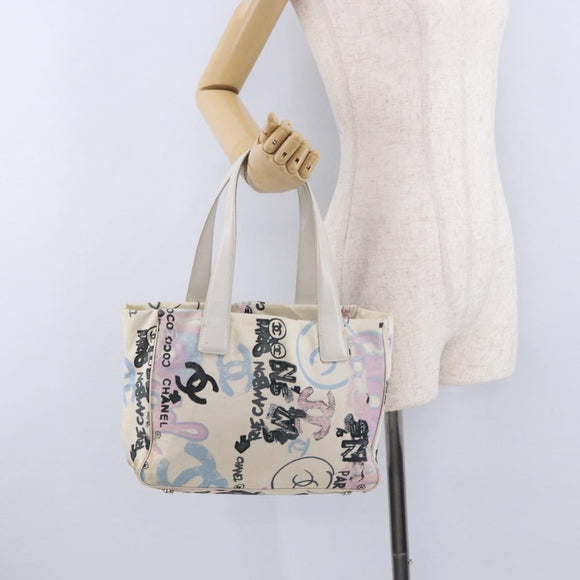 CHANEL New Travel Line Tote Bag Nylon White Multicolor CC Auth 200649