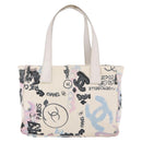 CHANEL New Travel Line Tote Bag Nylon White Multicolor CC Auth 200649-3