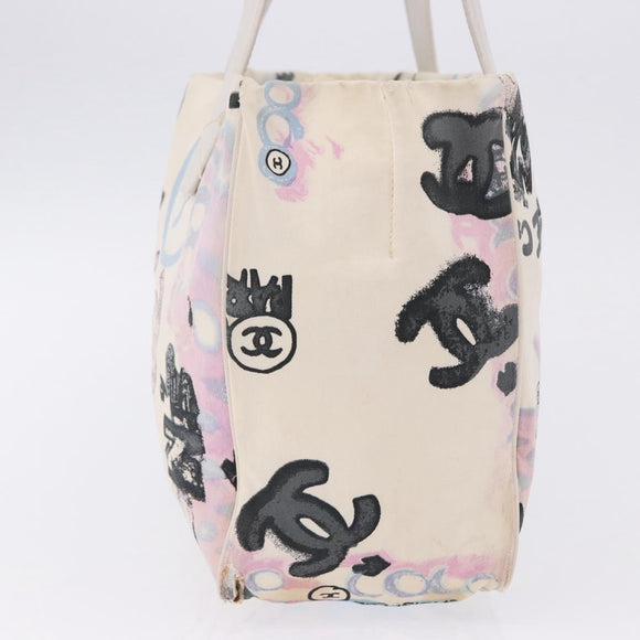 CHANEL New Travel Line Tote Bag Nylon White Multicolor CC Auth 200649