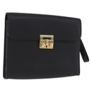 Salvatore Ferragamo Clutch Bag Leather Black Gold Tone Auth 200657-1