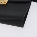 Salvatore Ferragamo Clutch Bag Leather Black Gold Tone Auth 200657-14