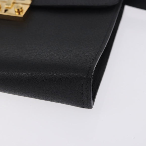 Salvatore Ferragamo Clutch Bag Leather Black Gold Tone Auth 200657