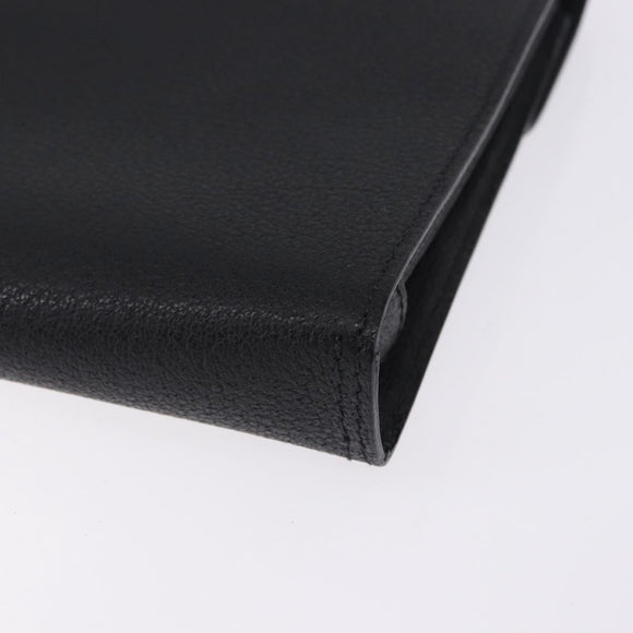 Salvatore Ferragamo Clutch Bag Leather Black Gold Tone Auth 200657