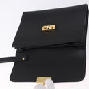 Salvatore Ferragamo Clutch Bag Leather Black Gold Tone Auth 200657-9