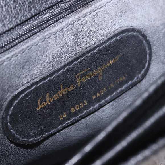 Salvatore Ferragamo Clutch Bag Leather Black Gold Tone Auth 200657