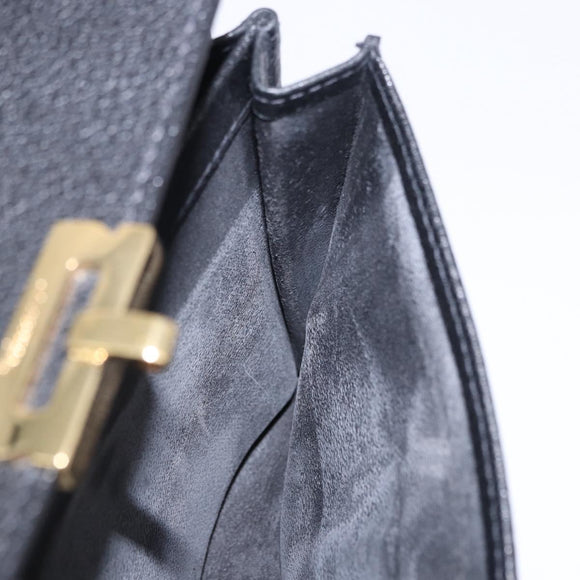 Salvatore Ferragamo Clutch Bag Leather Black Gold Tone Auth 200657