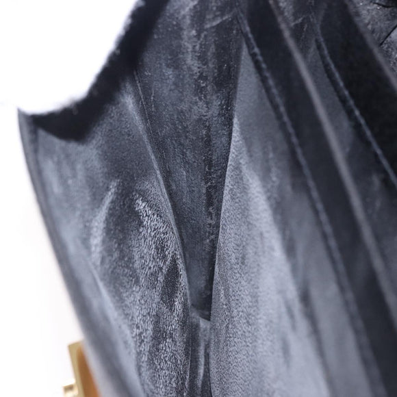 Salvatore Ferragamo Clutch Bag Leather Black Gold Tone Auth 200657