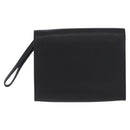 Salvatore Ferragamo Clutch Bag Leather Black Gold Tone Auth 200657-2