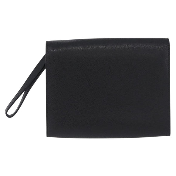 Salvatore Ferragamo Clutch Bag Leather Black Gold Tone Auth 200657