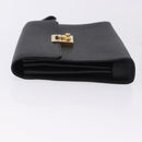 Salvatore Ferragamo Clutch Bag Leather Black Gold Tone Auth 200657-4