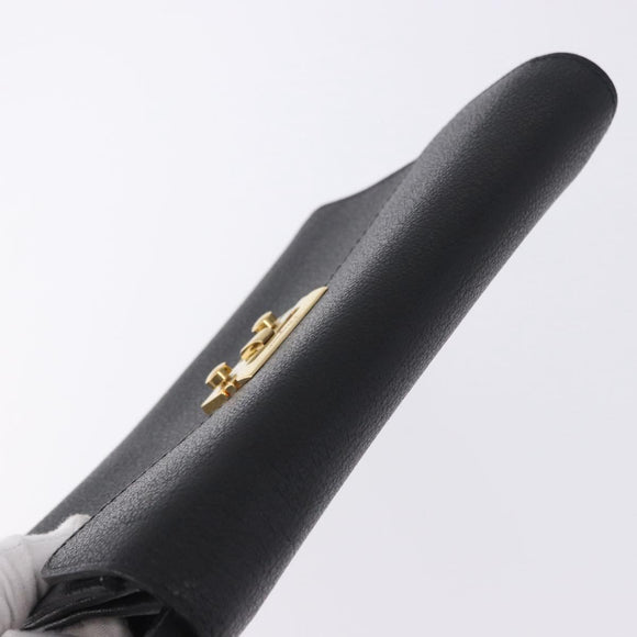 Salvatore Ferragamo Clutch Bag Leather Black Gold Tone Auth 200657