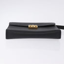 Salvatore Ferragamo Clutch Bag Leather Black Gold Tone Auth 200657-7