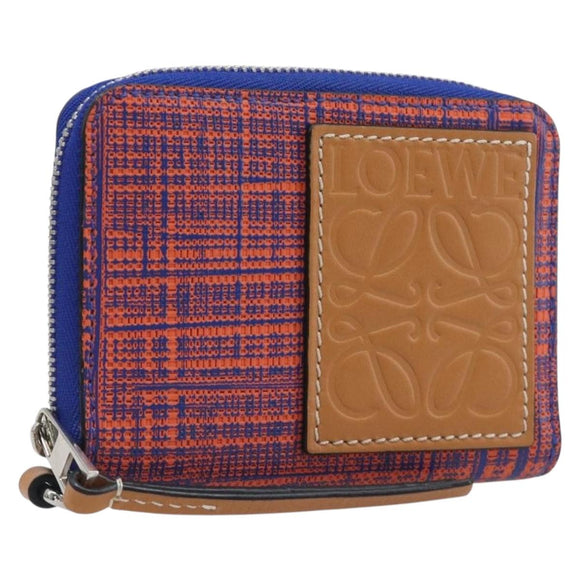 LOEWE Anagram Coin Purse PVC Leather Orange Silver Auth 200661M