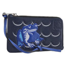 LOEWE William de Morgan Card Coin Case Leather Navy Silver Auth 200667M-1