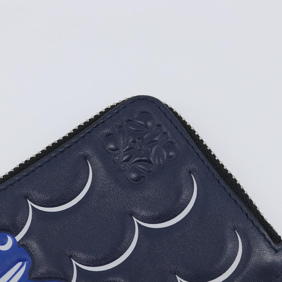 LOEWE William de Morgan Card Coin Case Leather Navy Silver Auth 200667M
