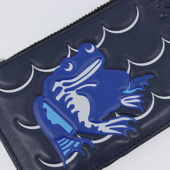 LOEWE William de Morgan Card Coin Case Leather Navy Silver Auth 200667M