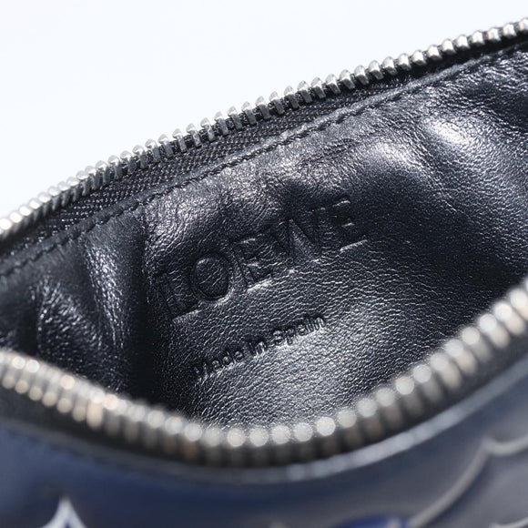 LOEWE William de Morgan Card Coin Case Leather Navy Silver Auth 200667M