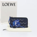 LOEWE William de Morgan Card Coin Case Leather Navy Silver Auth 200667M-12