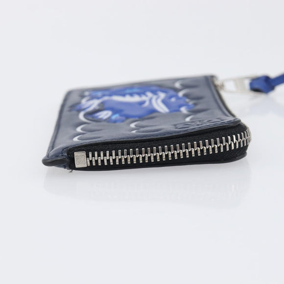 LOEWE William de Morgan Card Coin Case Leather Navy Silver Auth 200667M