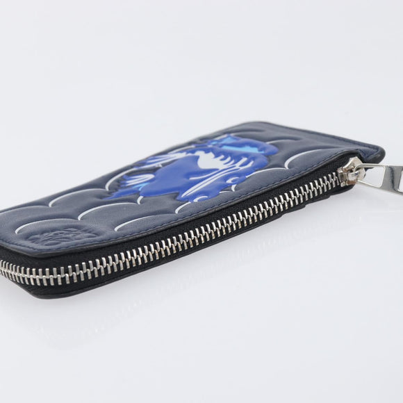LOEWE William de Morgan Card Coin Case Leather Navy Silver Auth 200667M