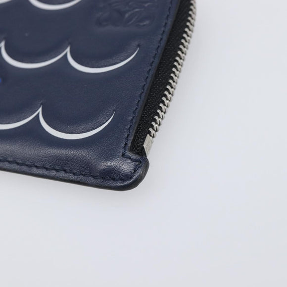 LOEWE William de Morgan Card Coin Case Leather Navy Silver Auth 200667M