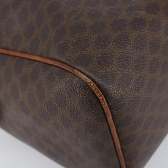 CELINE Macadam Canvas Boston Bag PVC Leather Brown Gold Auth 200674