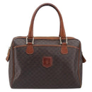 CELINE Macadam Canvas Boston Bag PVC Leather Brown Gold Auth 200674-13