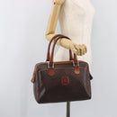 CELINE Macadam Canvas Boston Bag PVC Leather Brown Gold Auth 200674-29
