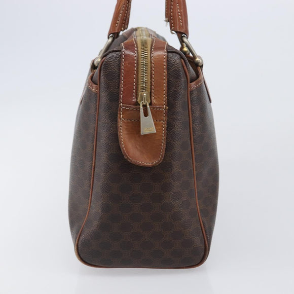 CELINE Macadam Canvas Boston Bag PVC Leather Brown Gold Auth 200674