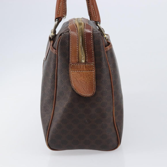 CELINE Macadam Canvas Boston Bag PVC Leather Brown Gold Auth 200674