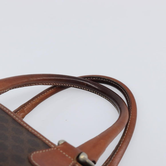 CELINE Macadam Canvas Boston Bag PVC Leather Brown Gold Auth 200674