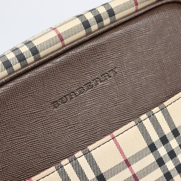 BURBERRY Nova Check Shoulder Bag Canvas Beige Silver Auth 200675