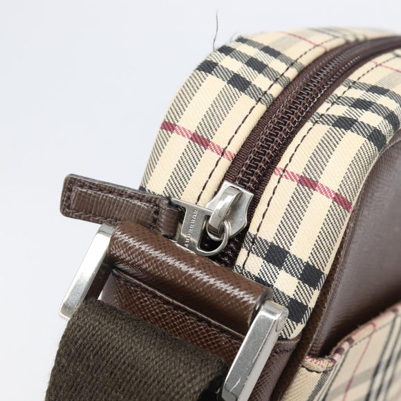 BURBERRY Nova Check Shoulder Bag Canvas Beige Silver Auth 200675