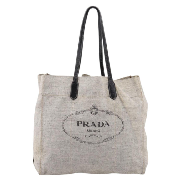 PRADA Tote Bag Canvas Gray Auth 200676