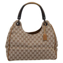 GUCCI GG Canvas Wood Handle Hand Bag Canvas Beige 106494 Auth 200679V-2