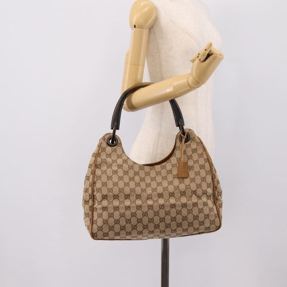GUCCI GG Canvas Wood Handle Hand Bag Canvas Beige 106494 Auth 200679V