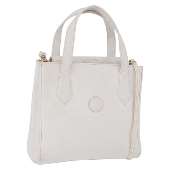 FENDI Hand Bag Leather 2way White Gold Auth 200680