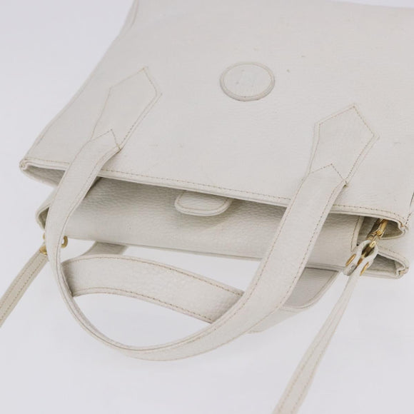 FENDI Hand Bag Leather 2way White Gold Auth 200680