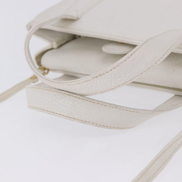 FENDI Hand Bag Leather 2way White Gold Auth 200680