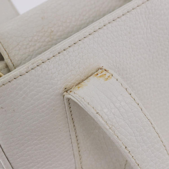 FENDI Hand Bag Leather 2way White Gold Auth 200680