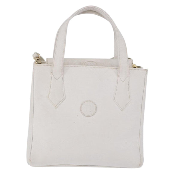 FENDI Hand Bag Leather 2way White Gold Auth 200680