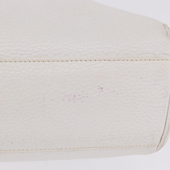 FENDI Hand Bag Leather 2way White Gold Auth 200680