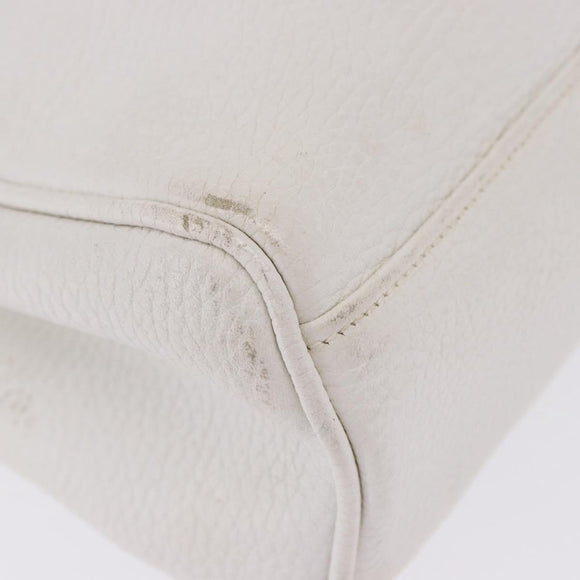 FENDI Hand Bag Leather 2way White Gold Auth 200680
