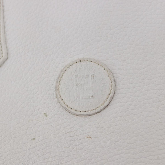 FENDI Hand Bag Leather 2way White Gold Auth 200680