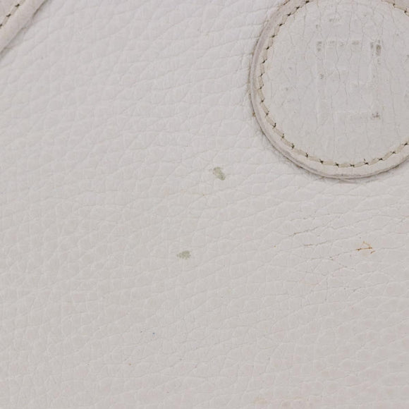 FENDI Hand Bag Leather 2way White Gold Auth 200680