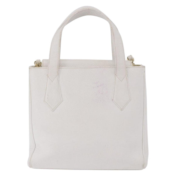 FENDI Hand Bag Leather 2way White Gold Auth 200680